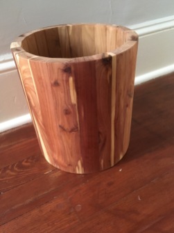cylindrical cedar vessel